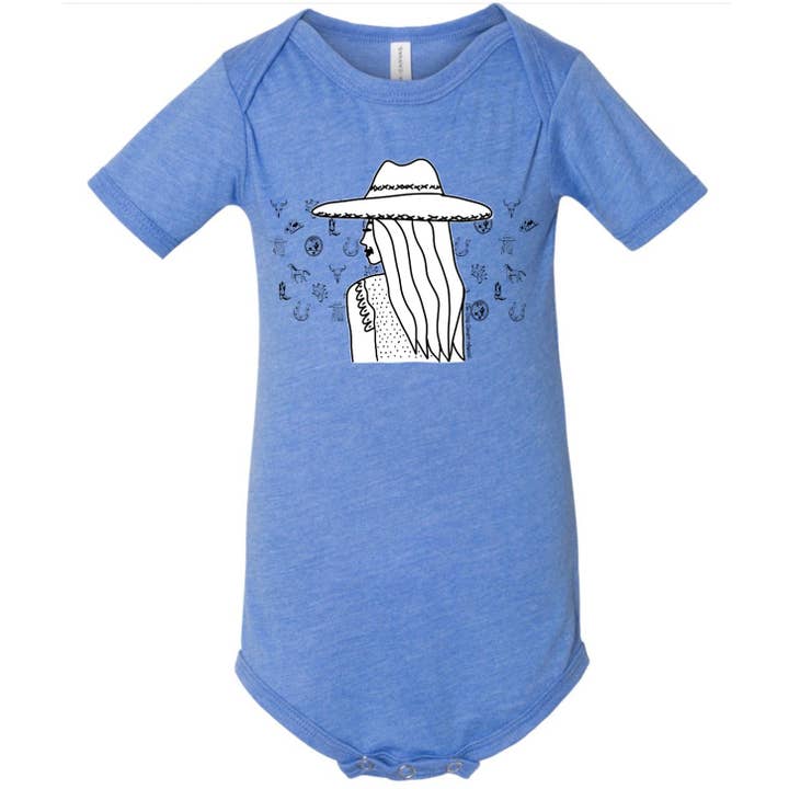 Cowgirl Sketch Onesie for wholesale by The Dirty Cowgirl Apparel