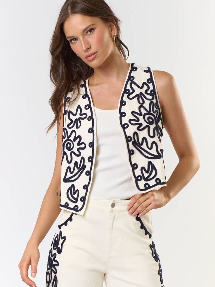 ILT4851 Boho Cord Embroidered Vest for wholesale by Lalavon