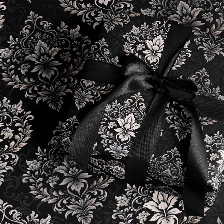 Elegant Silver Damask Wrapping Paper for wholesale by MagicMerchEmporium