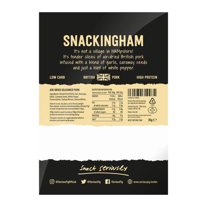 Serious Pig - Wholesale Jerky - Snackingham 'Classic' (shelf-ready box of 12 x 35g)