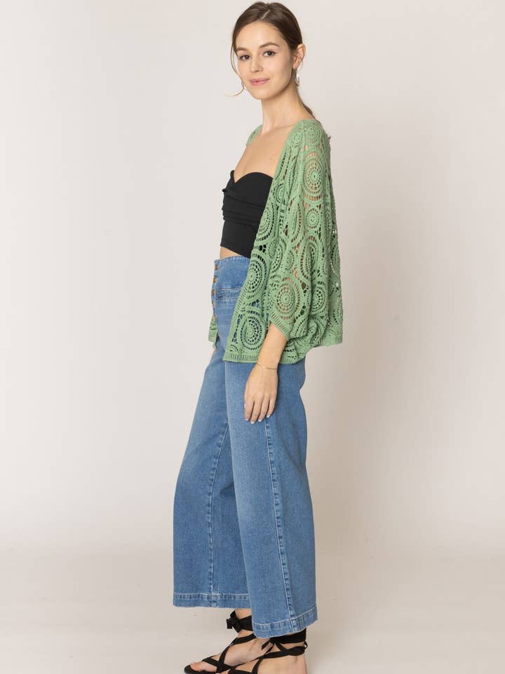 MiMi Wholesale - Wholesale Cardigan - Women's - ZLC410054 Nia Geometric Circle Pattern Crochet Cropped Cardigan/Kimono