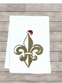 Fleur De Lis With Santa Hat Tea Towel for wholesale by Monique Perry Art