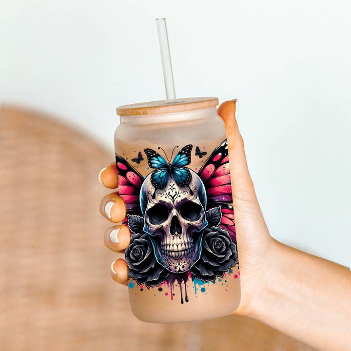 Oily Graphic Creations - Wholesale Sublimation Transfer - Blue Butterfly Skull-UV DTF Decal