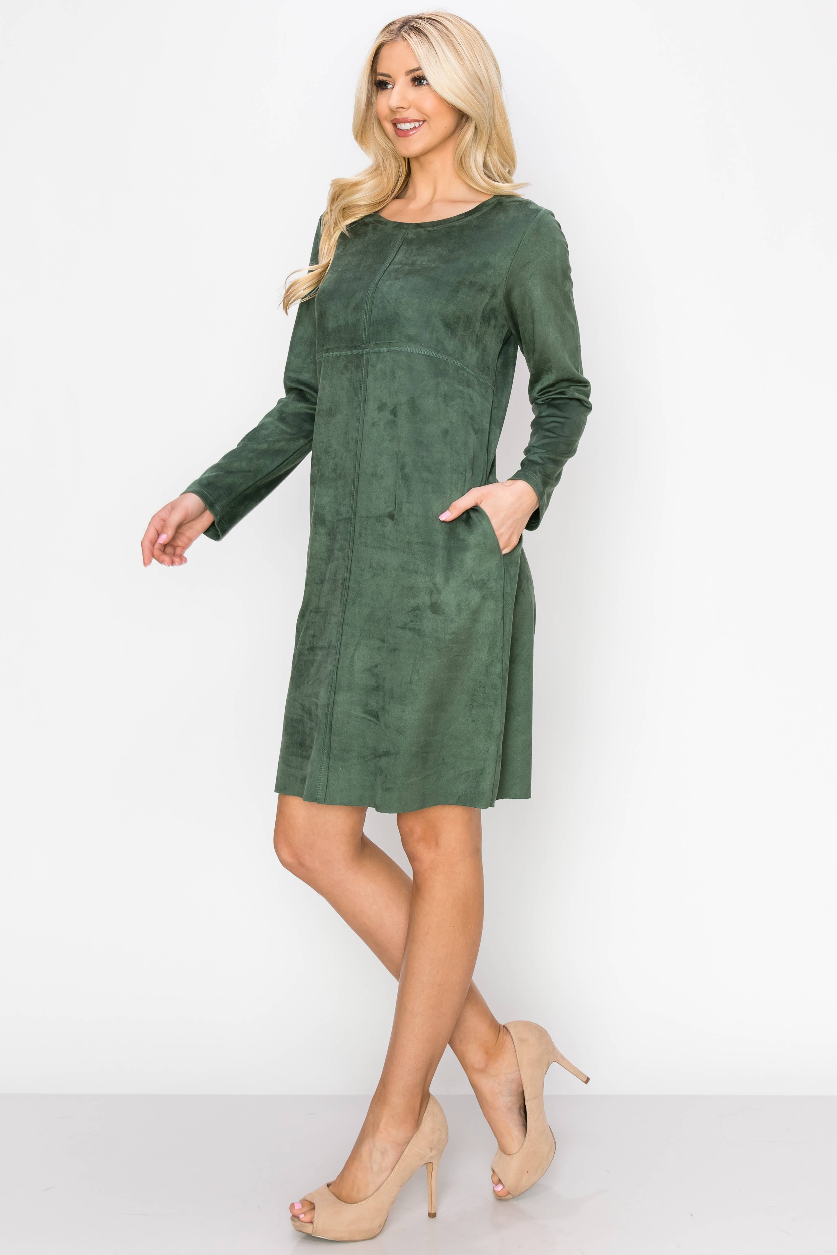 Joh Apparel – wholesale Klänning - Dam – Aurora Stretch Suede Rund-Neck klänning med fickor60