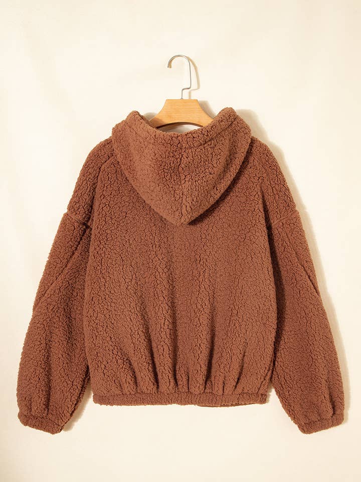 Straw Yellow LALALOO Sherpa Fleece Zip Up Hooded Jacket for wholesale on Faire6