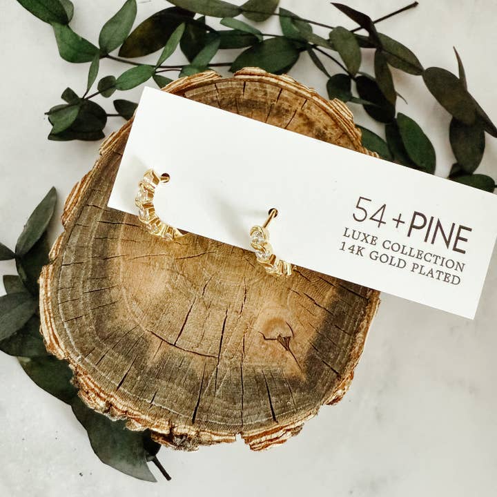 Ellie Huggie Hoop Earrings | 14K Plated Gold for wholesale by 54+Pine