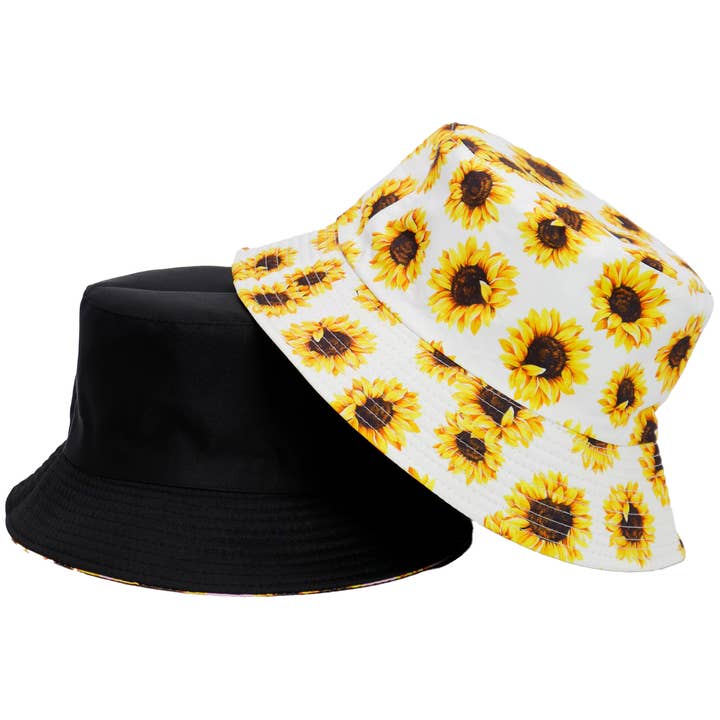 Cap Zone - Wholesale Bucket Hat - Women's - Sunflower Reversible Black Bottom Bucket Hat2
