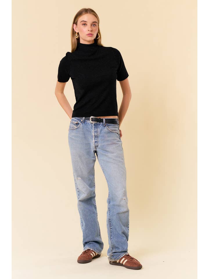 Doe and Rae - Vendita all'ingrosso Top in maglia - Donna - MAGLIONE BASICO A MEZZA MANICA CON SCOLLO A LUPETTO - 1717C