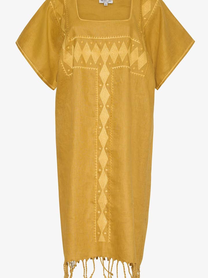 Tunique en lin brodé Tanya | Or pour la vente par Nieves Lavi