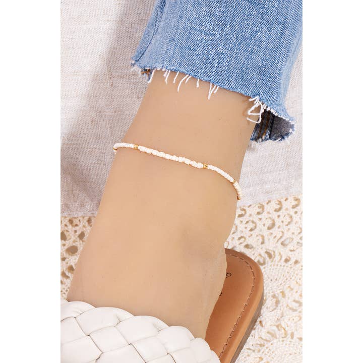 Turquoise And Clear Seed Beaded Anklet for wholesale by Fame Accessories