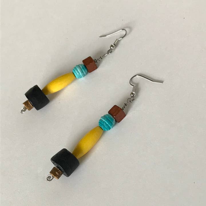 "Eliza" earrings yellow and blue for wholesale by Mary Lindseth Art
