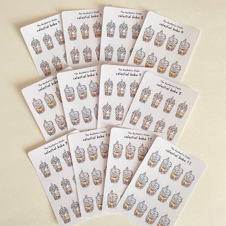 Celestial Boba Sticker Sheet for wholesale by The Aesthetics Studio