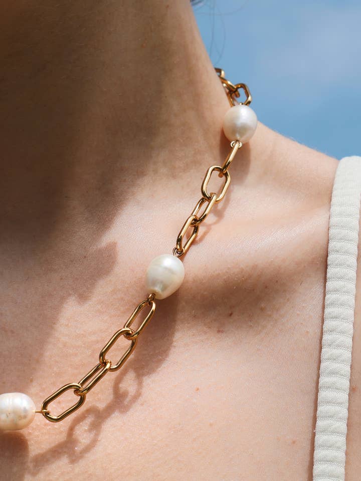 De Verbonden Parel - Zoetwaterparel, Gouden Ketting Ketting voor wholesale door Stone and Chain