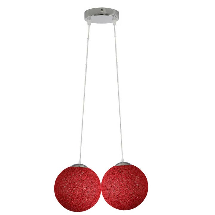 Ledsone - Vente Lustre/Suspension - Abat-jour en forme de boule rouge tressé en rotin à deux sorties