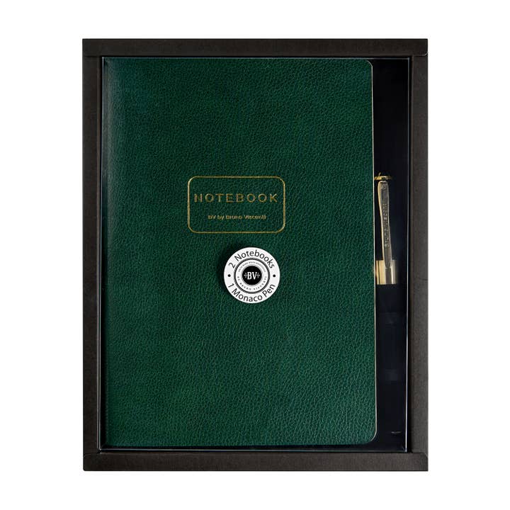 Executive Gift Set of 3 -Black Pen and 2, Green A5 Notebooks for wholesale by BV by Bruno Visconti