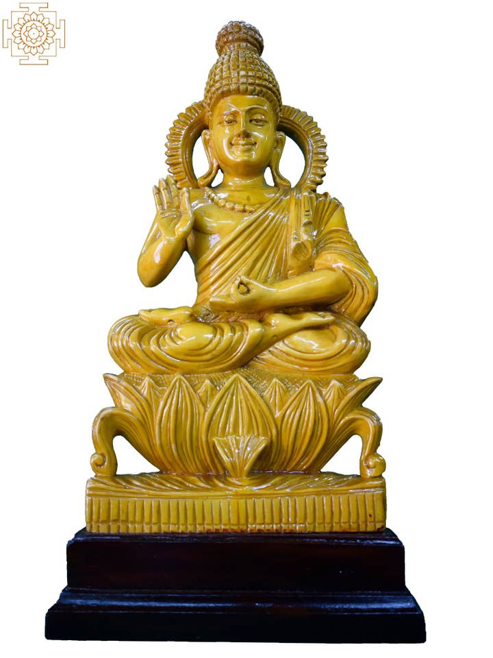 16'' Lord Buddha In Vitarka Mudra On Lotus | Wooden Statue for wholesale by Exotic India Art