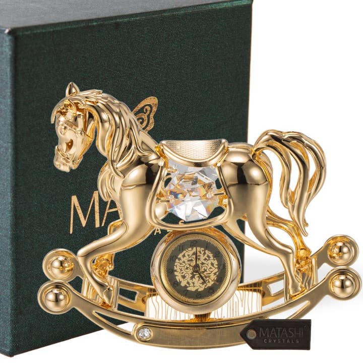 Matashi - Wholesale Decorative Tabletop Object - Matashi 24K Gold Plated Rocking Horse Desk Clock Ornament