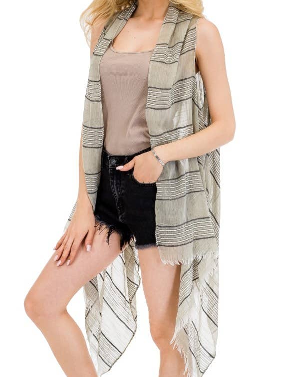 Semi Sheer Sleeveless Linen Kimono for wholesale by Cap Zone