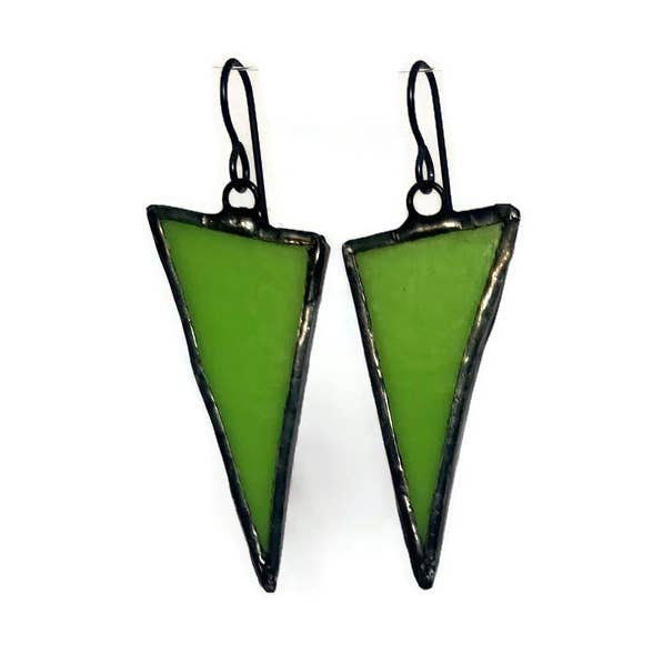 Stained Glass Triangle Earrings-Small-Chartreuse for wholesale by Citybitz