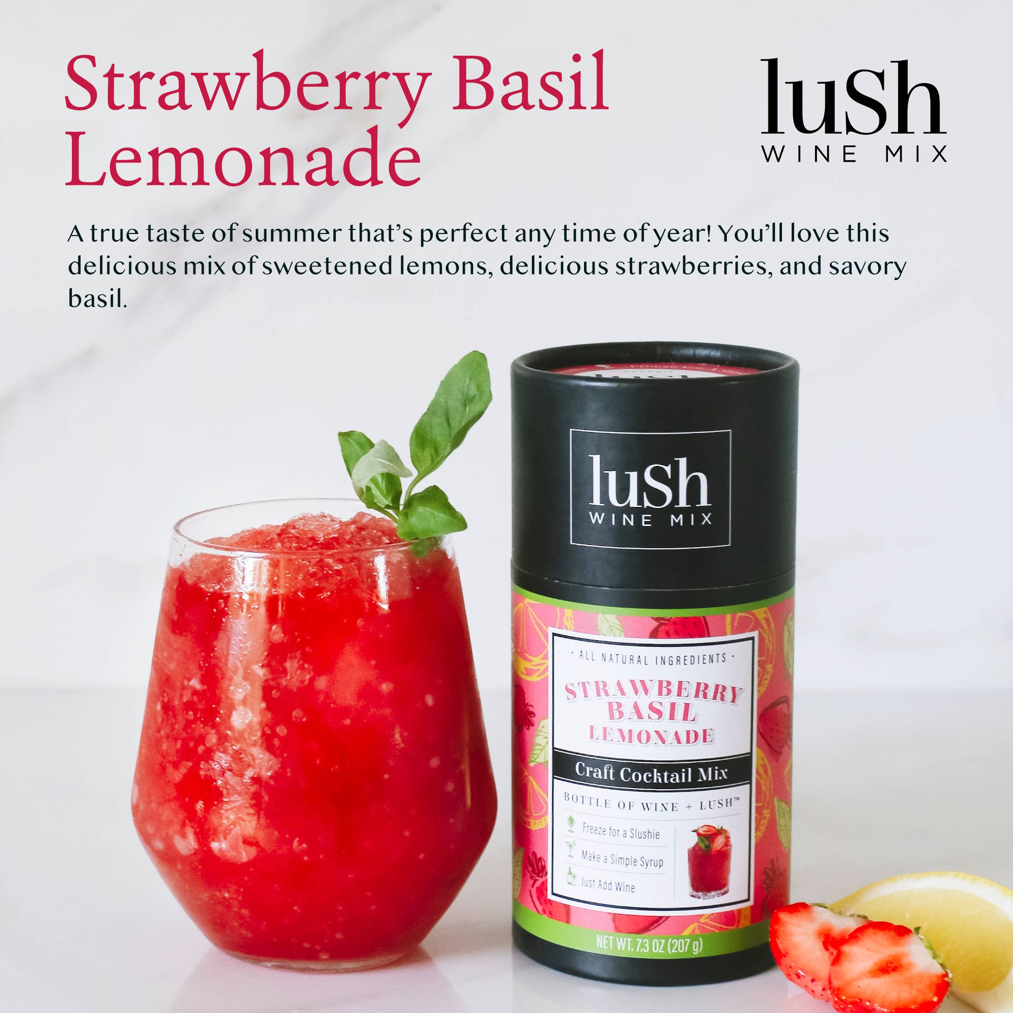 Lush Wine Mix - Wholesale Cocktail Mix/Syrup - Strawberry Basil Lemonade Singles1