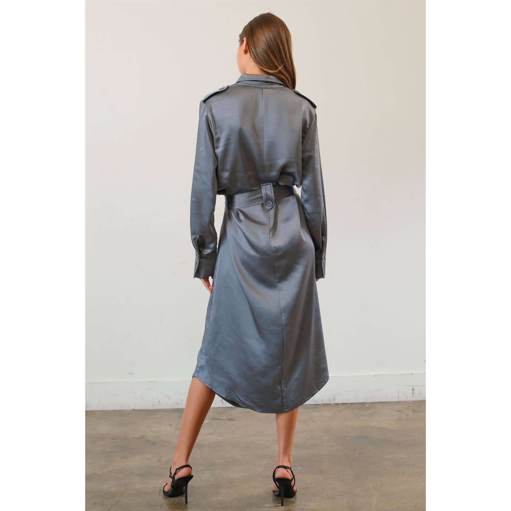 HYFVE – Engroshandel Kjole - Dame – Mat satinbæltet midi-skjortekjole17