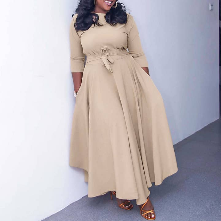 ACCITY - Wholesale Dress - Women's - FASHIONABLE AND ELEGANT LACE-UP PLUS SIZE DRESS_CWDMD3654