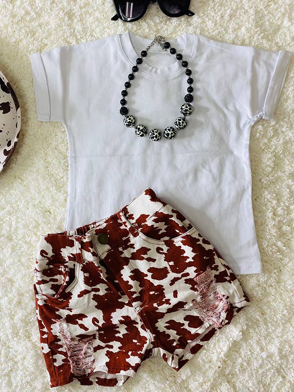 DLH2772 Brown cow prints denim girls shorts for wholesale by luluclothes