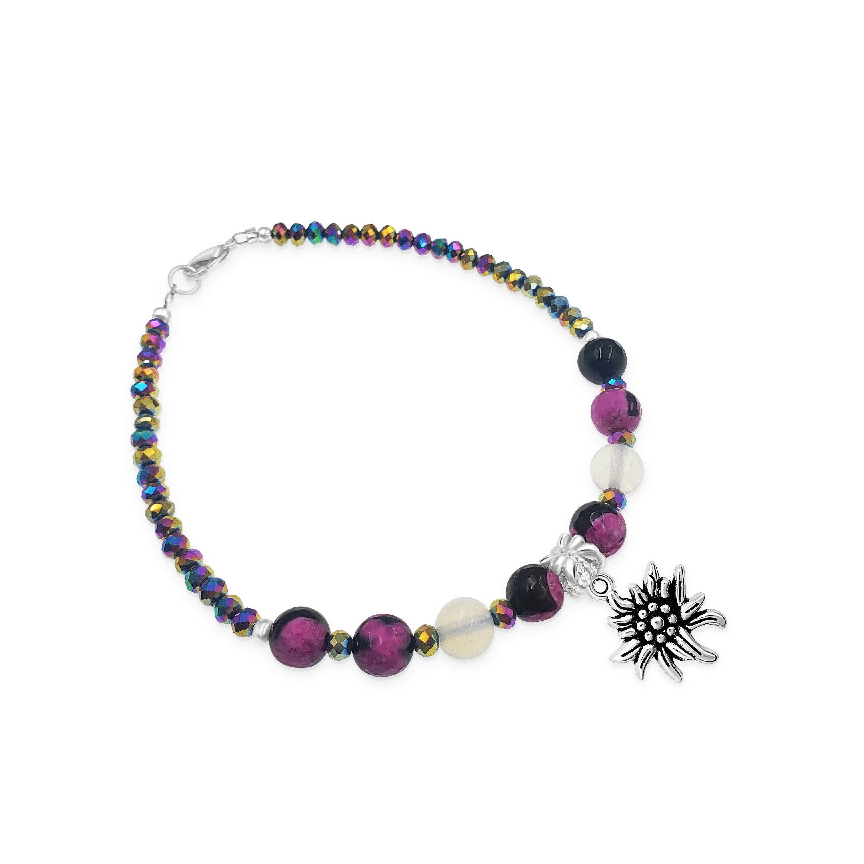BESHEEK JEWELRY - Wholesale Anklet - Flower Pink and Black Calsilica Stone Artisan Beaded Anklet0