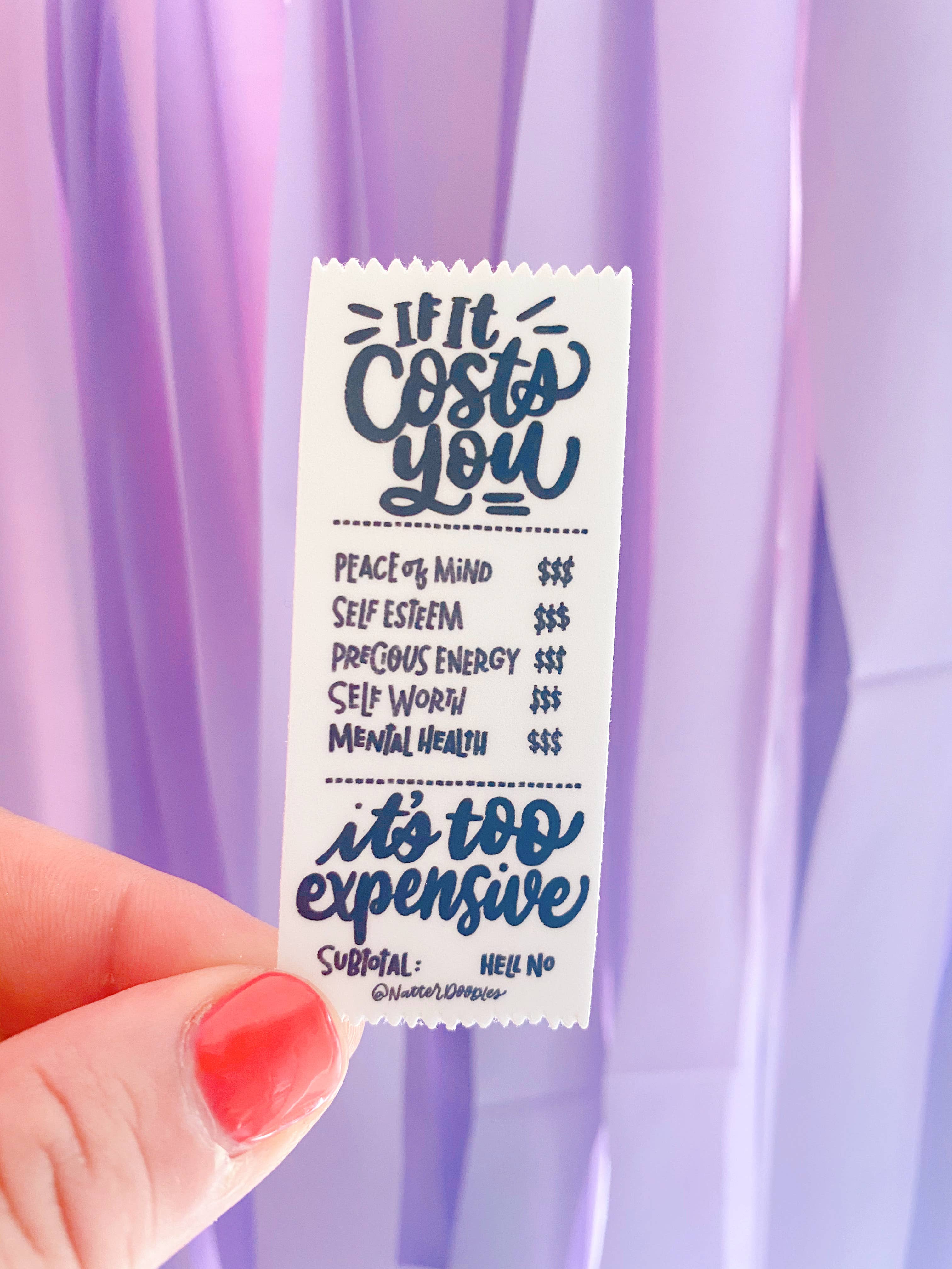 NatterDoodle – Engroshandel Klistermærke – Det er for dyrt Klar klistermærke – Mental sundhed Selvværd5