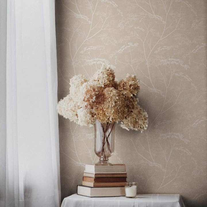 Livettes Wallpaper - Wholesale Wallpaper - Hazelnut Color Botanical Wildflower Removable Wallpaper
