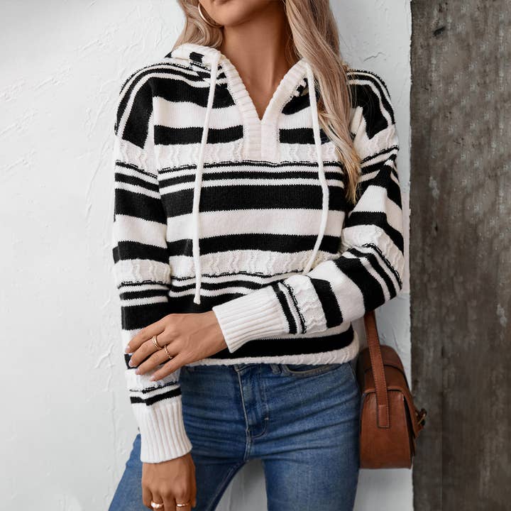 PULLOVER HOODED DRAWSTRING KNIT TOP for wholesale by Lily Clothing