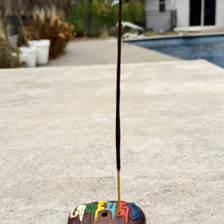 Lungta Imports - Wholesale Incense Holder - Hand Crafted Clay 2 In 1 Om Mani Incense Burner Nepal