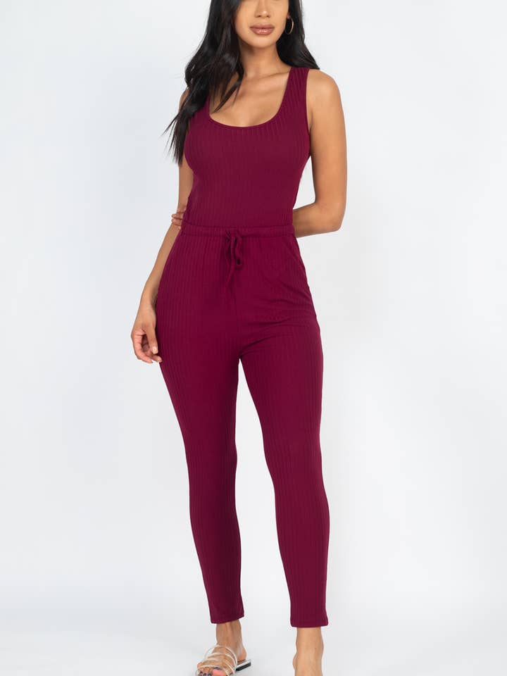 CAPELLA APPAREL - Wholesale Jumpsuit - Dames - Geribbelde mouwloze jumpsuit met trekkoord2