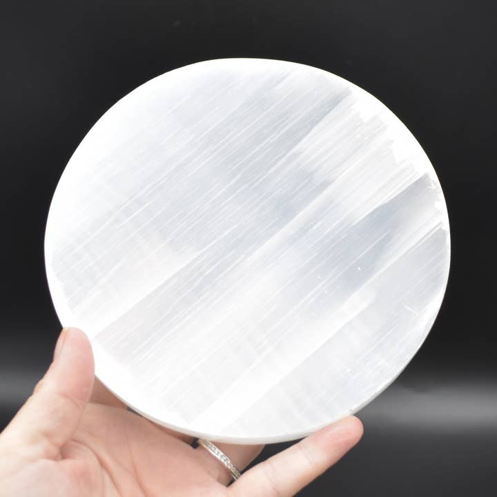 Selenite Round Charging Plate - 14.5 cm - 1 Count for wholesale by Calder Crystals
