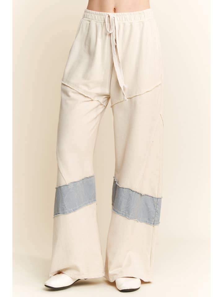 J.Her - Wholesale Pants - Women's - Mineral Washed Denim patched Wide Leg Pants HP6226