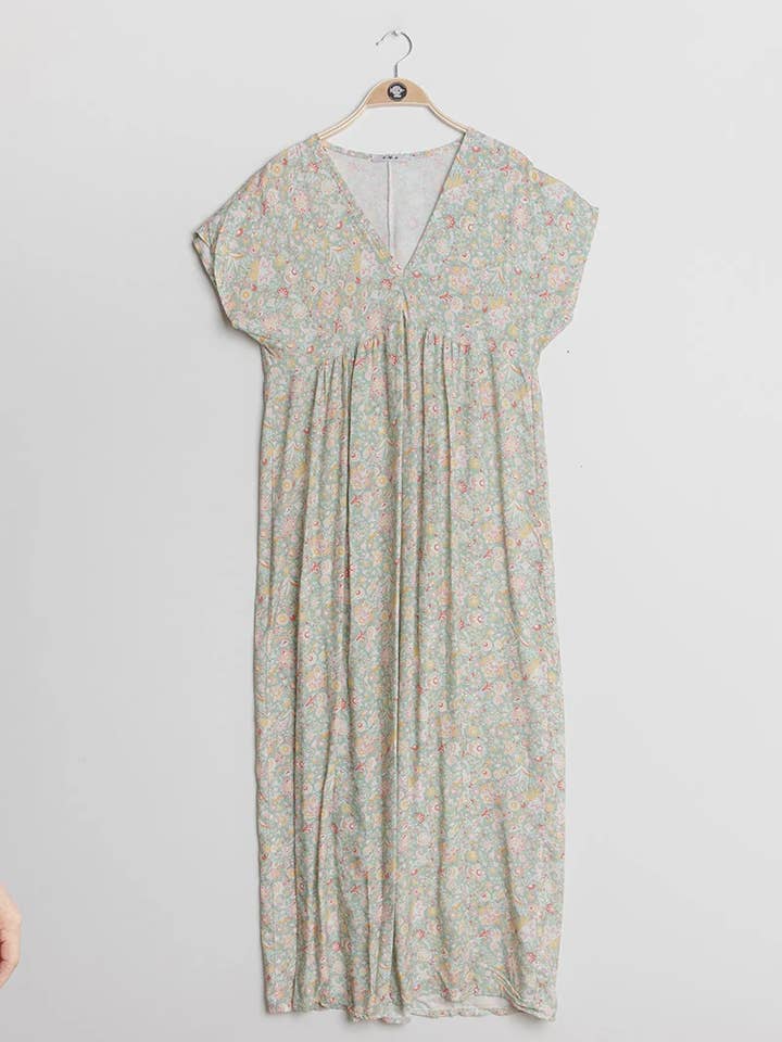 Mimi & Gogo - Wholesale Dress - Women's - Long dress with floral pattern and pleated effect @2198LF