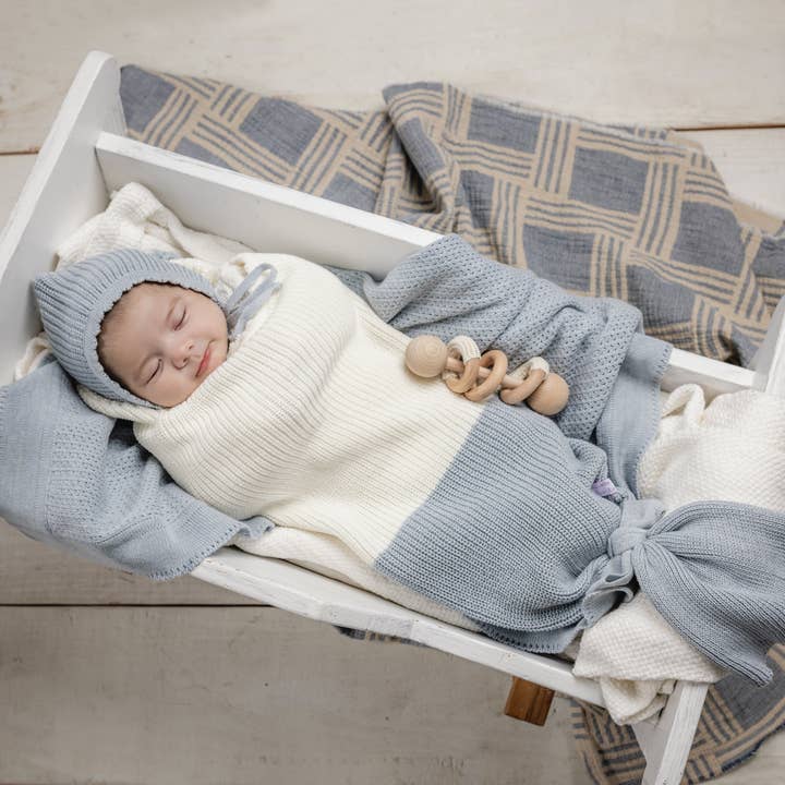 Set bozzolo bicolore ~ Blu per la vendita all'ingrosso da parte di Bon Knit