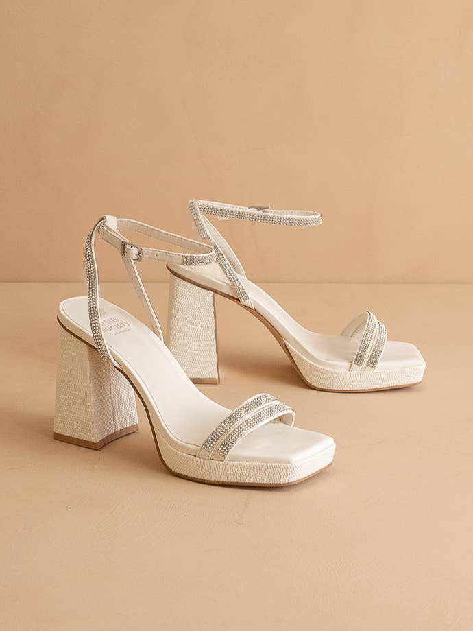 The Suva White | Rhinestone and Reptile Print Strappy for wholesale on Faire1