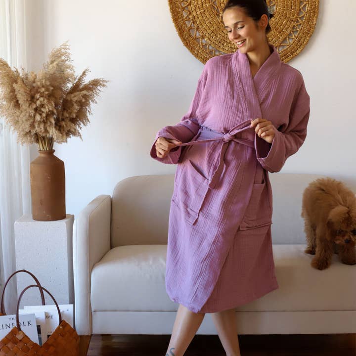 Vivamaison - Wholesale Robe - Unisex - Luxury 4 Layer Muslin Bathrobe, Natural Cotton Spa Comfort16