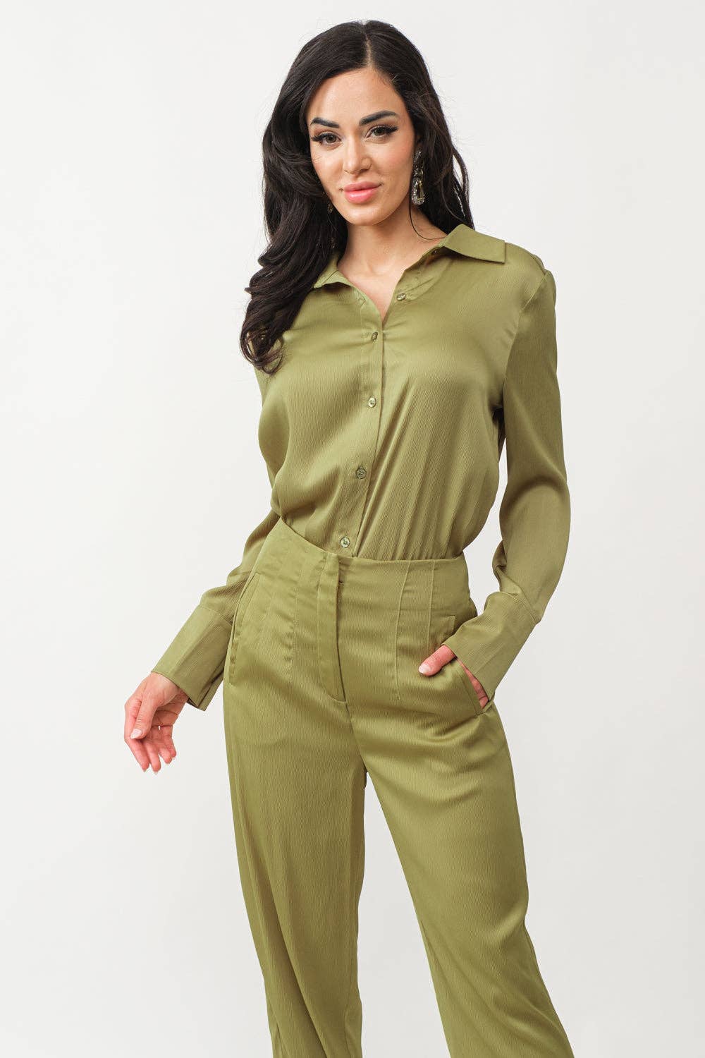 Tea & Cup - Wholesale Top & Pant Set (NOT Loungewear) - Women's - 2 piece satin high waist trousers and top set4