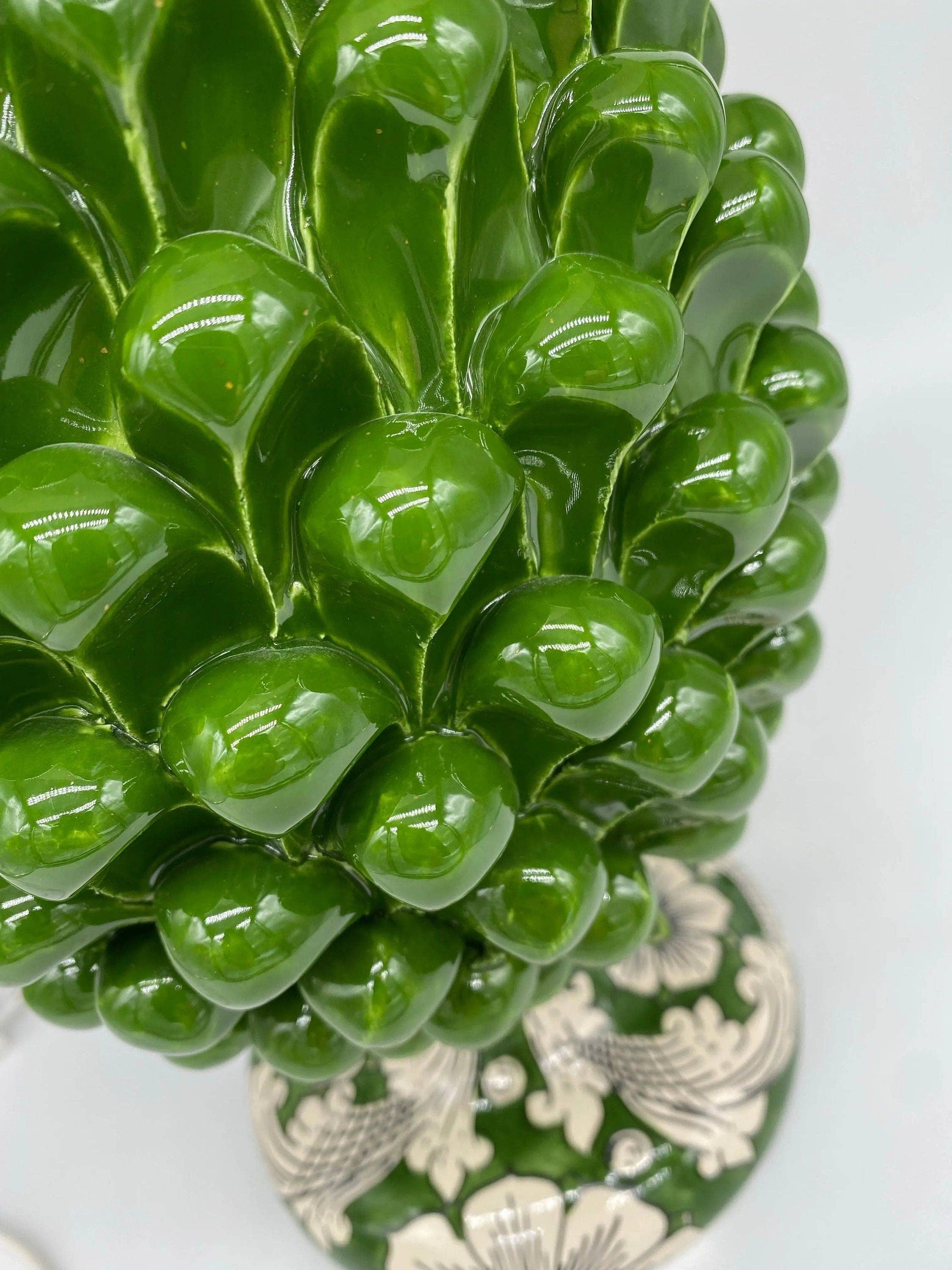 DD Ceramiche Siciliane - Wholesale Accent/Desk Lamp - Caltagirone Ceramic Pine Cone Lamp cm H.30 Handcrafted Olive Green Decorated Base1