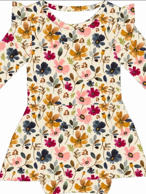 Watercolor Floral Bamboo Ruffle Romper for wholesale by Evvie Bean's