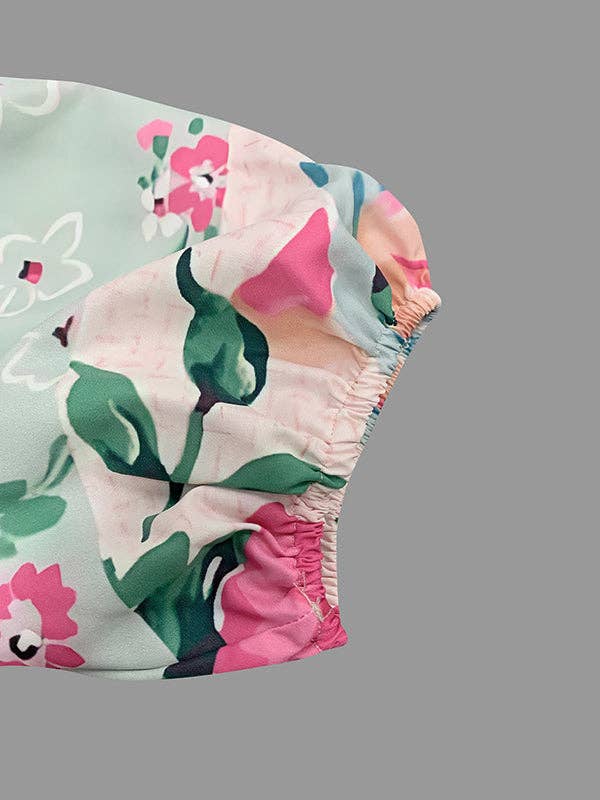 BLEU ROUGE Robes mi-longues amples à col rond à pois et imprimé fleuri en vente sur Faire8