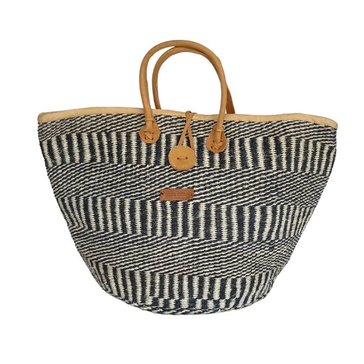 Balance Stripes Handwoven Beach Straw Tote Basket for wholesale by SAWA SAWA