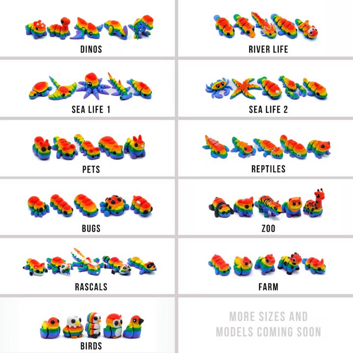 Rainbow-Themed Pocket Animal Fidget Toys Packs for wholesale by Modern Wood Cases