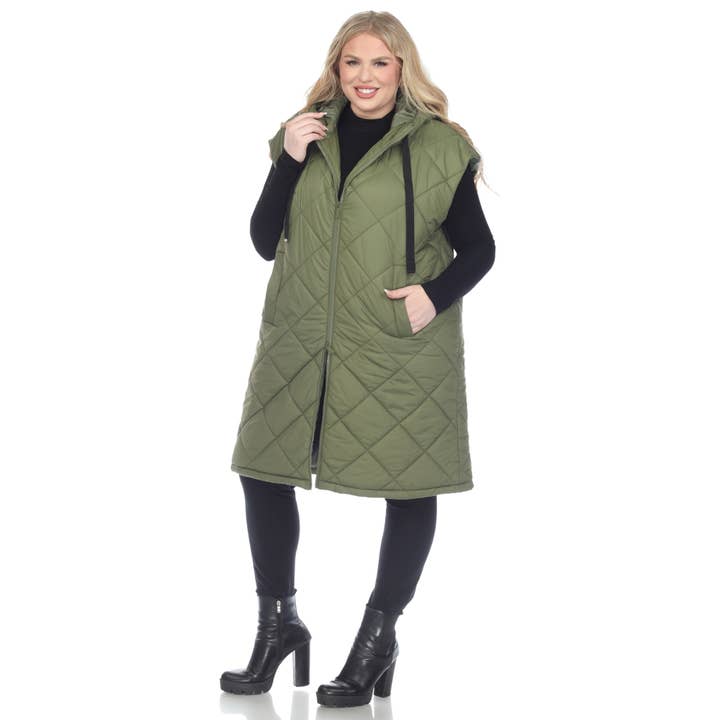 WHITE MARK - Wholesale Outerwear Vest - Women's - Plus Size Diamond Quilted Hooded Puffer Vest10