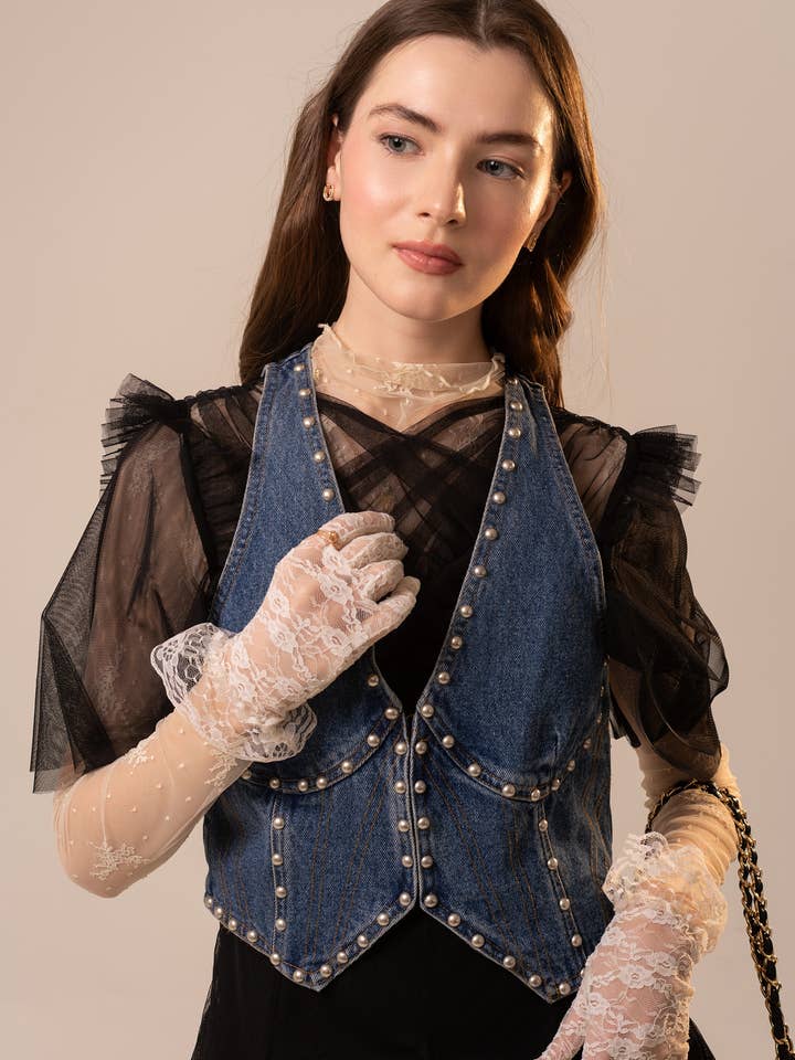 23782J Metal Stud Denim Bustier Top for wholesale by Blue B