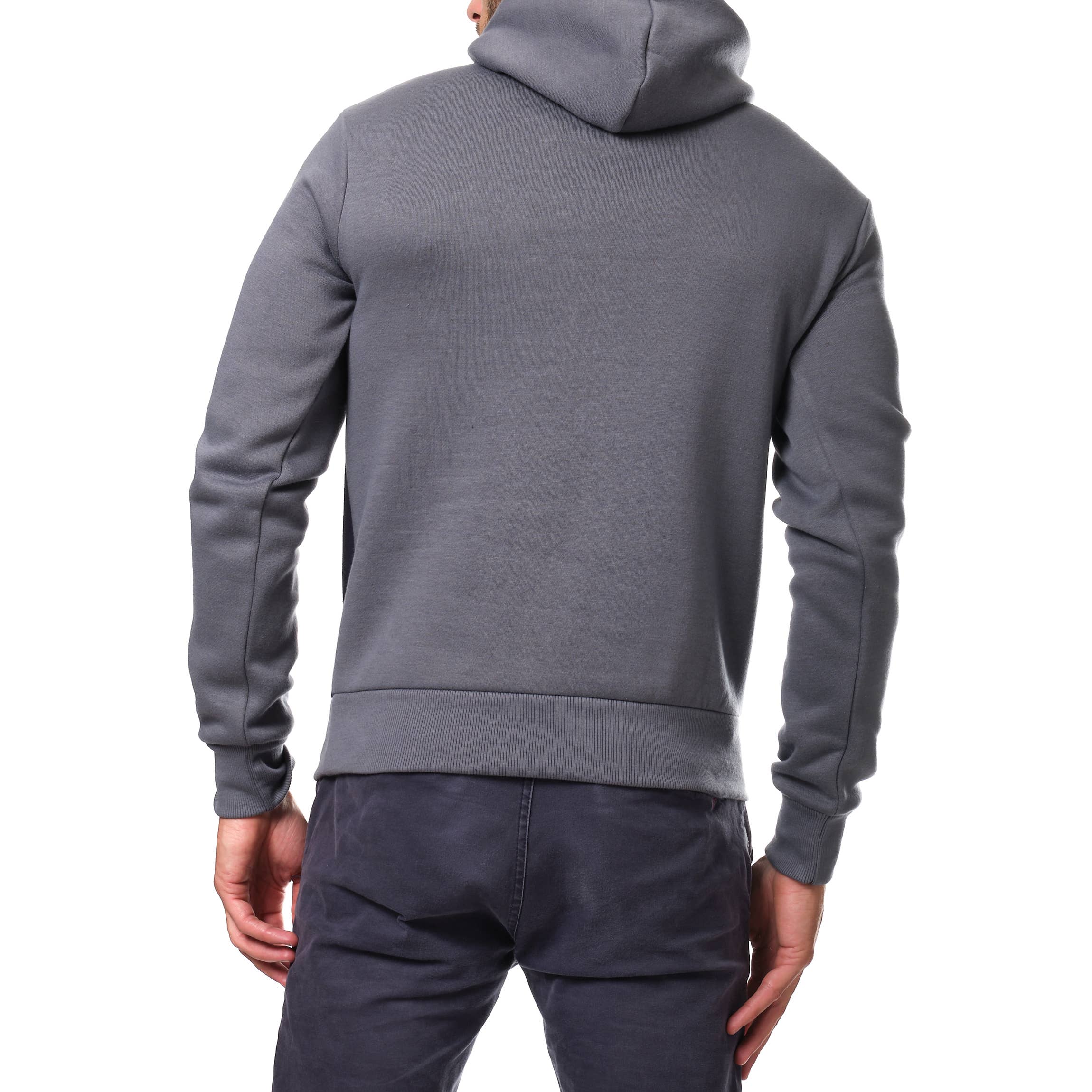 GRIGIO Felpa grigia da uomo in pile con cappuccio tricolore in vendita all'ingrosso su Faire2