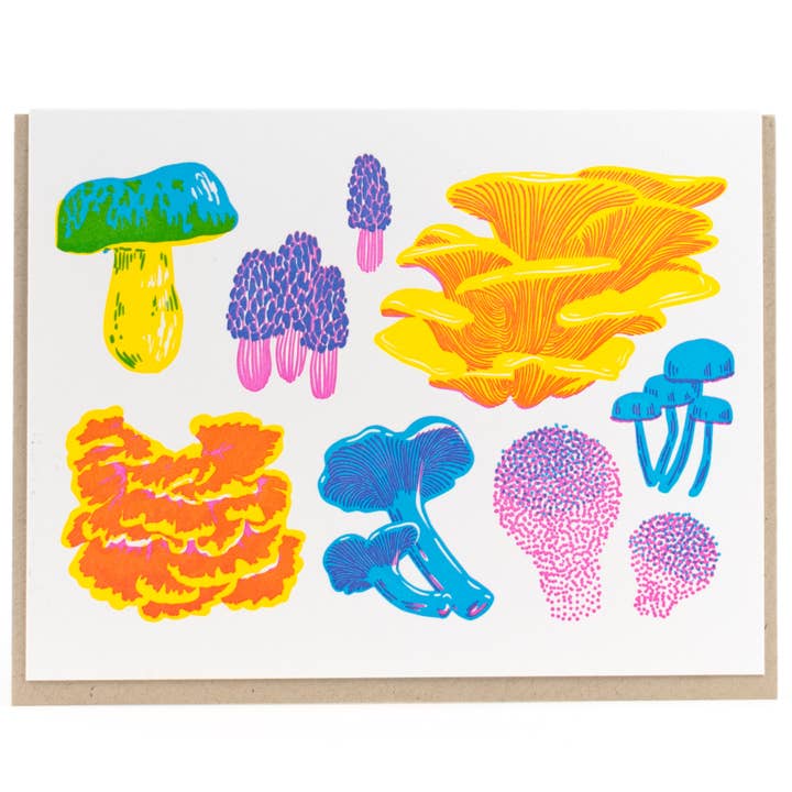 Porchlight Press Letterpress - Wholesale Everyday Greeting Card - Vibrant Life Series - Fruiting Fungi Card