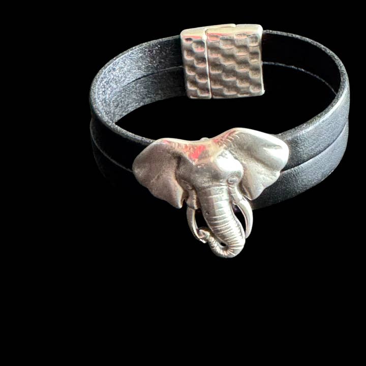 20mm Elephant and leather magnetic bracelet for wholesale by Jackie Gallagher Designs - Handmade Coastal Jewelry